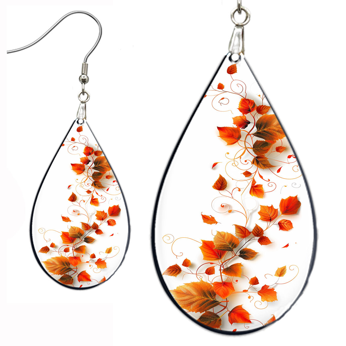 Autumn Leaves Earrings Teardrop NO TARNISHING Wood Fall Leaf Swirls Pattern