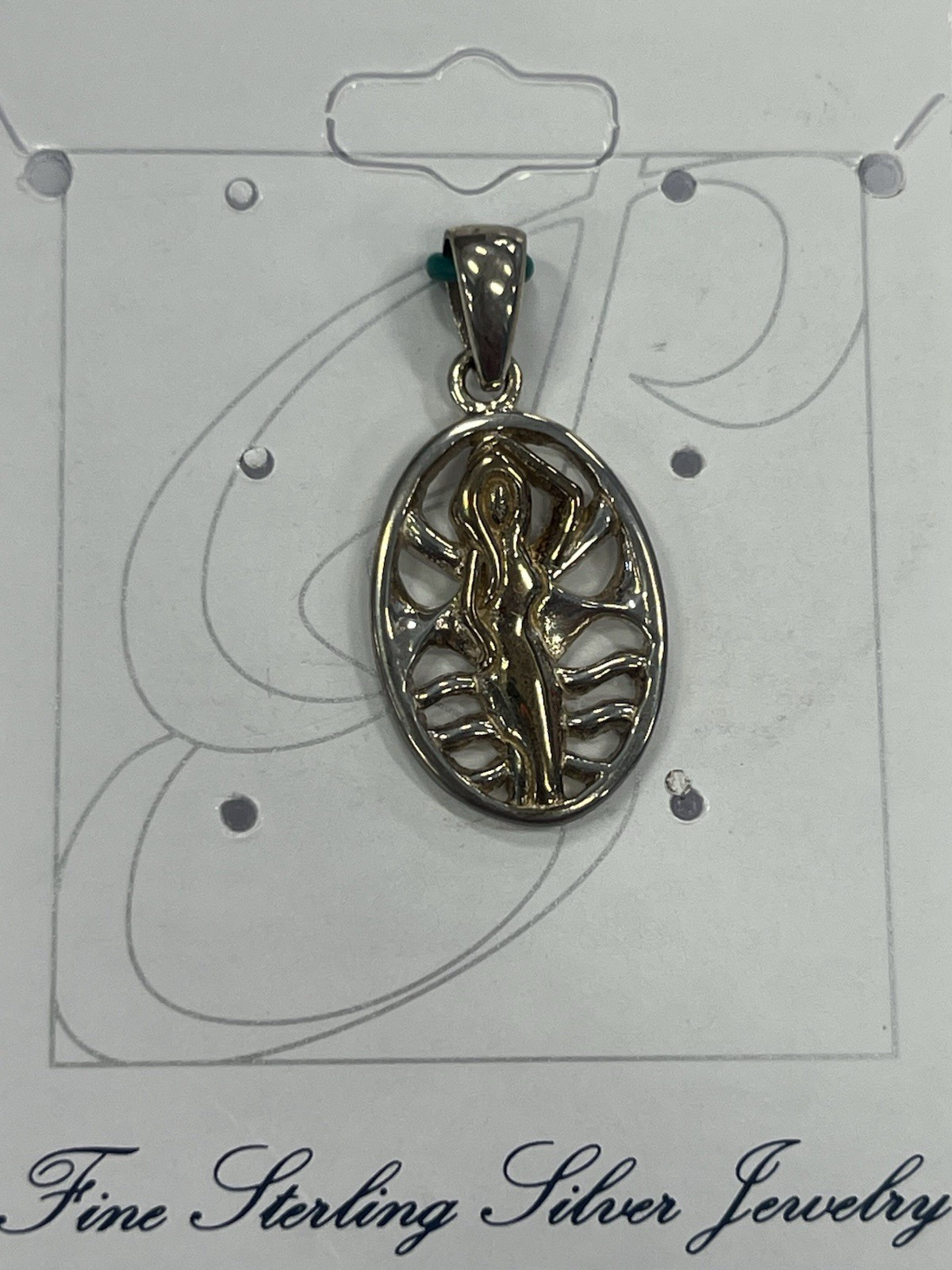 Peter Stone 925 Vintage Nile River Goddess Silver & 14k Gold Inlay Pendant