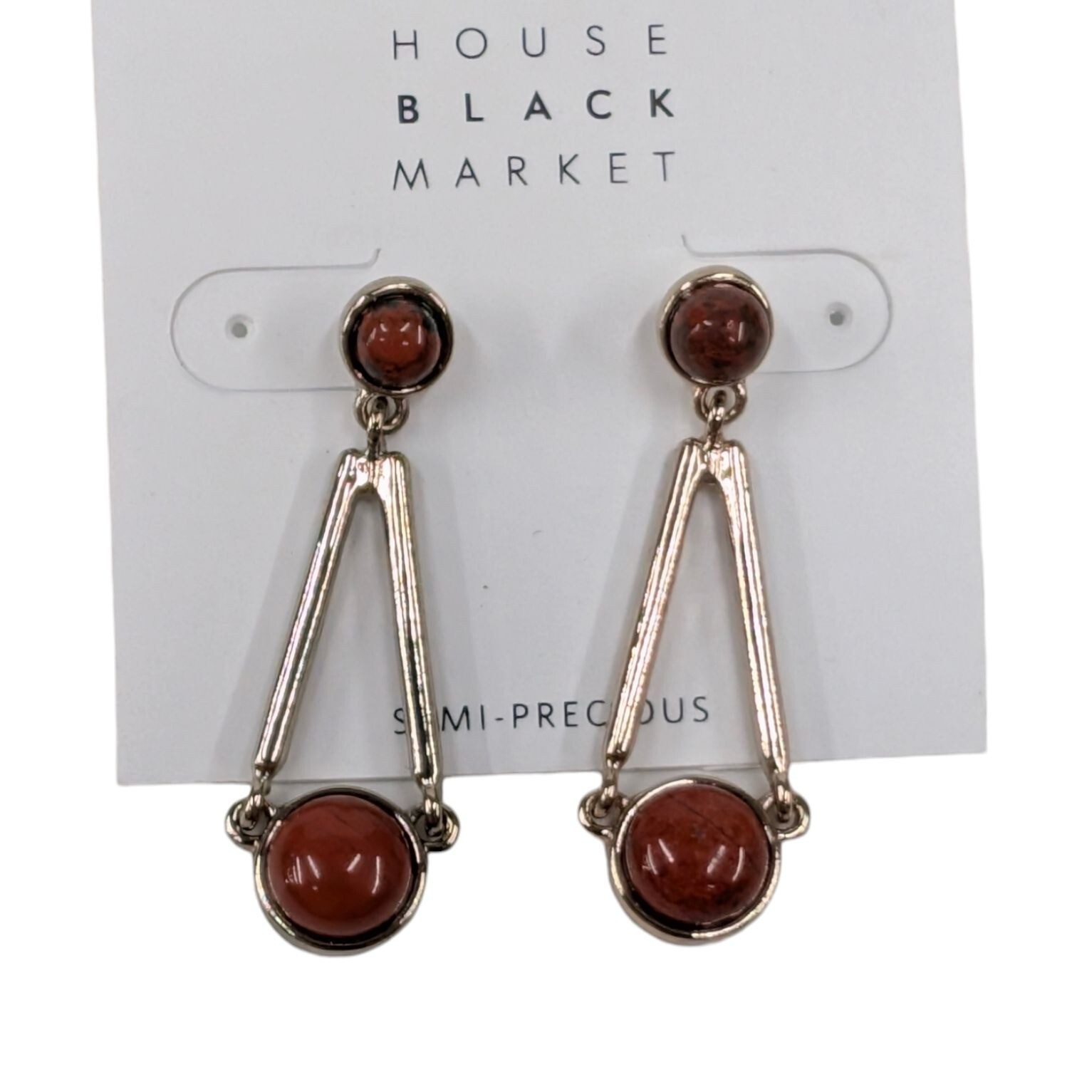 WHBM Rosso Bead Dangle Earrings Womens Gold Tone Brick Red Stone Semi Precious