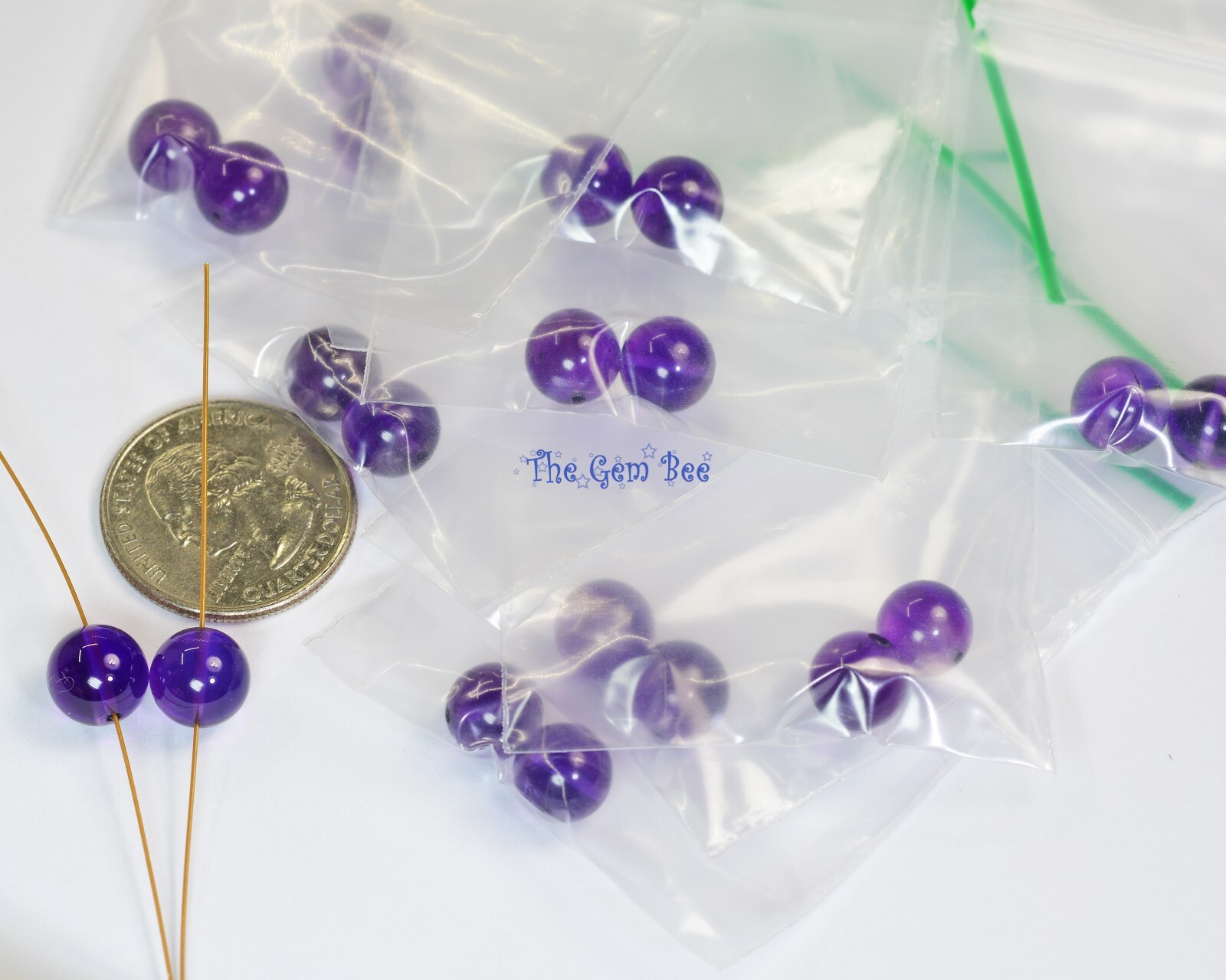 9mm Fine Gem African Purple Amethyst Smooth Sphere Round Rondelle Beads PAIR (2)