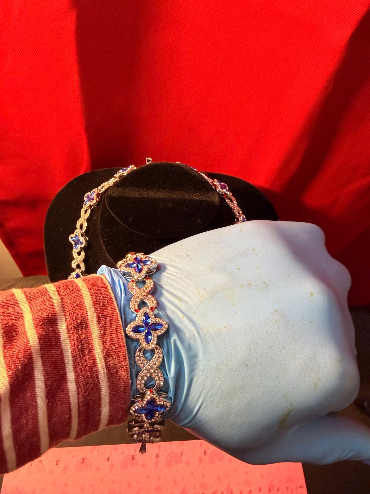 Synthetic Gemstone clover chain and bracelet set Silver Plated