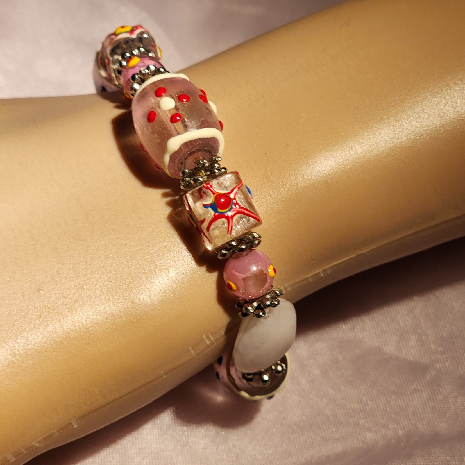 Fiona Hand Made Vintage 90s Super Cool Multi Color Glass Beads Bracelet