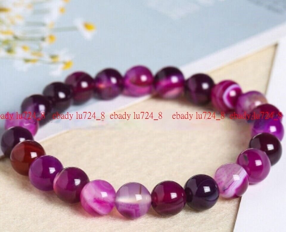 Natural 6/8/10/12mm Multicolor Striped Agate Gemstones Round Beads Bracelet 7.5″