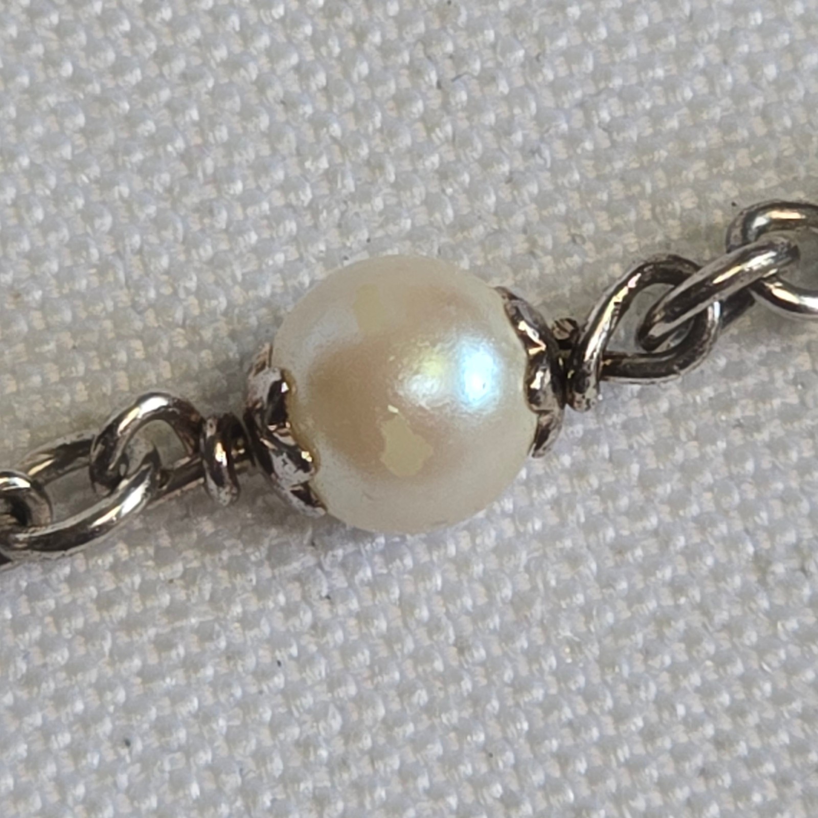 Sterling Silver Bracelet 7.36g Jewelry 7.5″ Faux Pearls & Green Stones *READ*