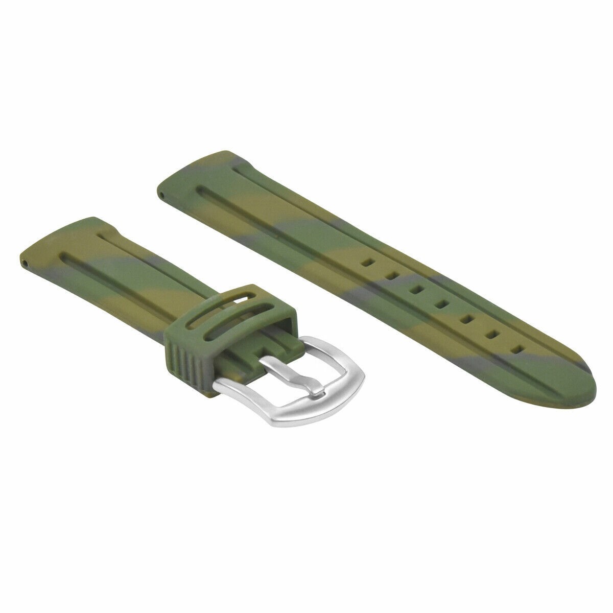 24mm Military Green Silicone Replacement Watch Strap For Anonimo Silver Buckle