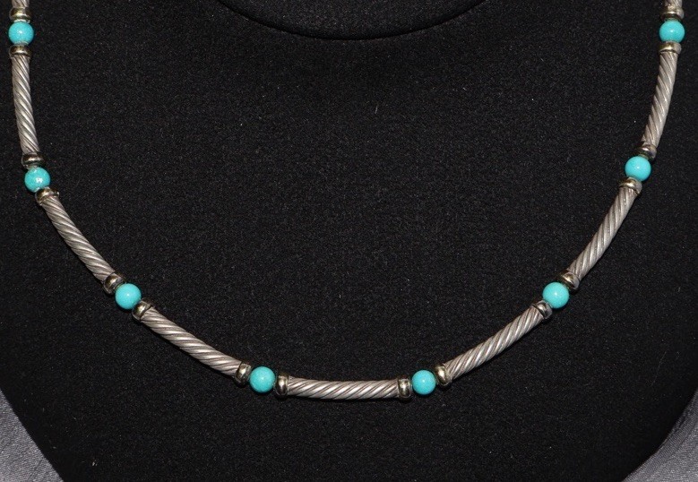David Yurman 925 & 14k Turquoise Hampton Collar Necklace 19.3G / 15in