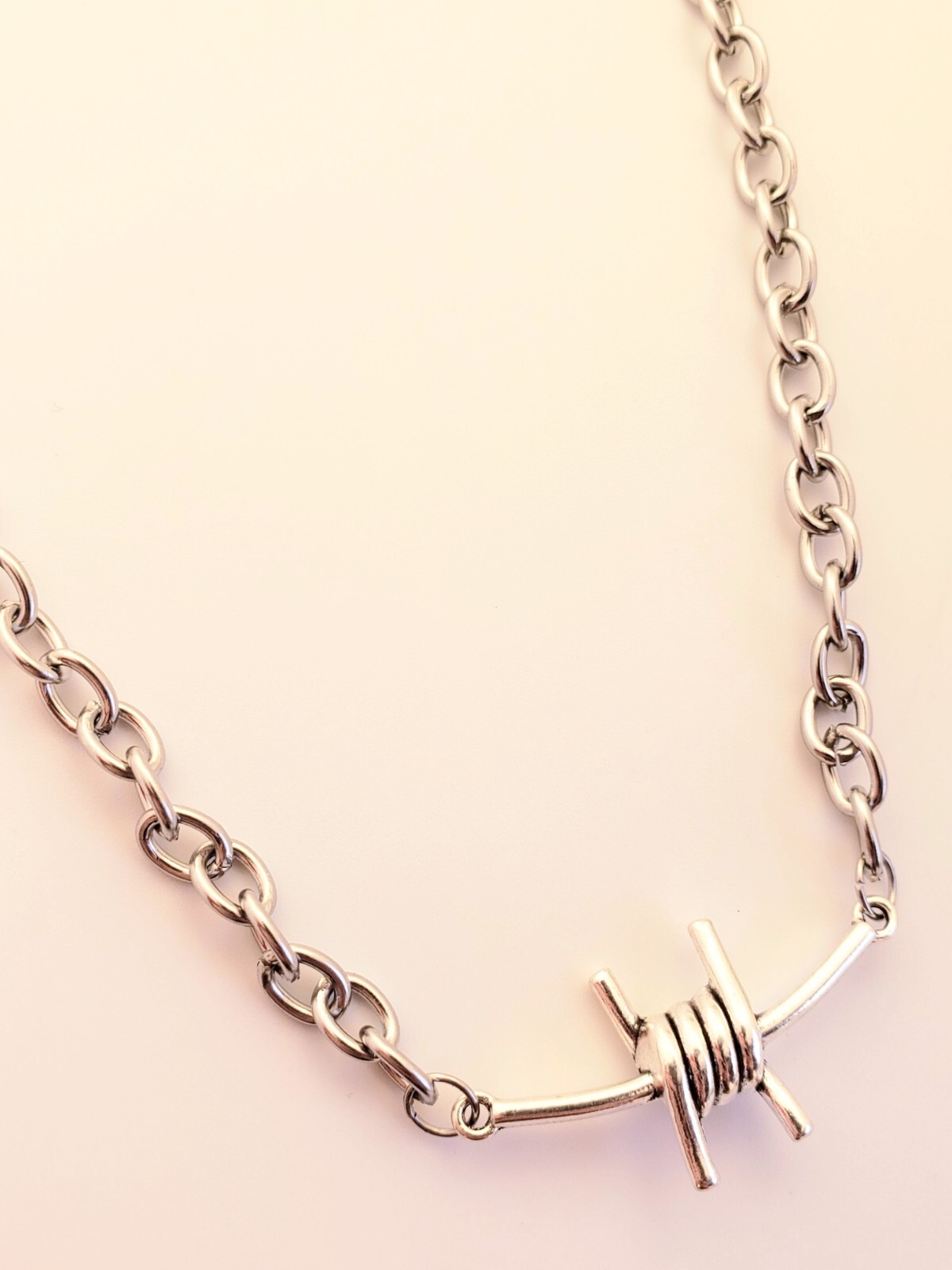 Barbed Wire Necklace Silver Barbed Wire Horizontal Pendant Necklace Adjustable