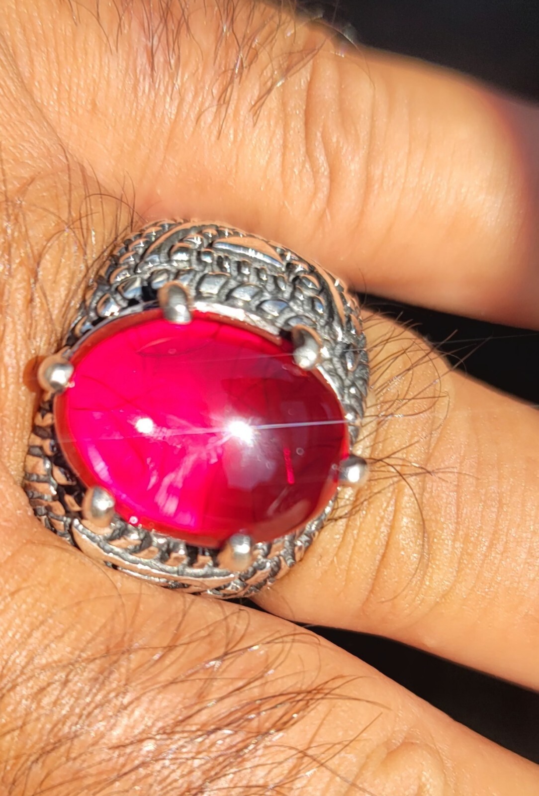 ANTIQUE Rare 35 Carat Men’s Ruby Ring , 925 Sterling Silver 40 Gram
