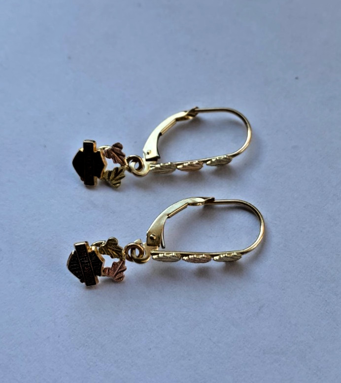 10K Yellow Rose Gold Harley Davidson Dangle Earrings Lever Back 1.1 Grams