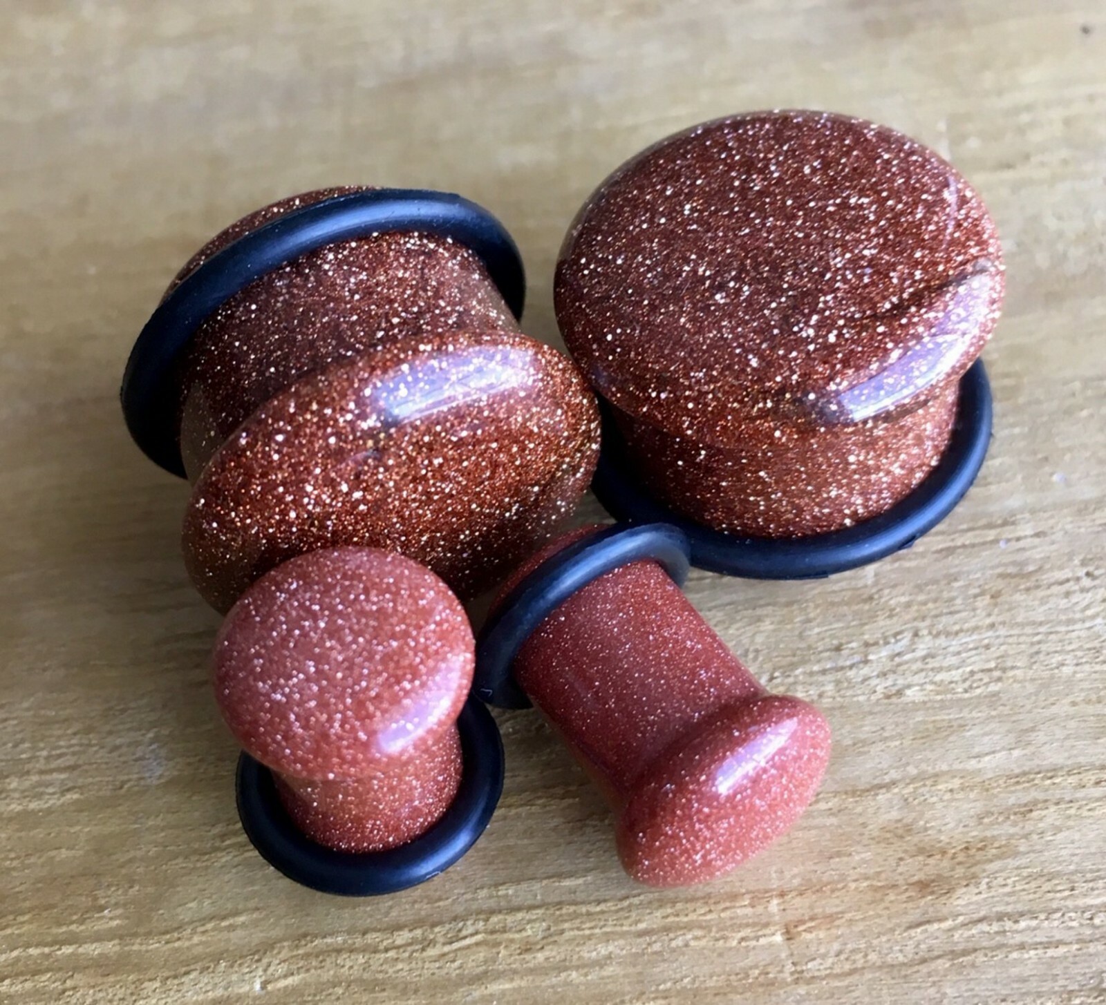 PAIR Single Flare Gold Sandstone Stone Plugs Gauge Earlets Body Jewelry