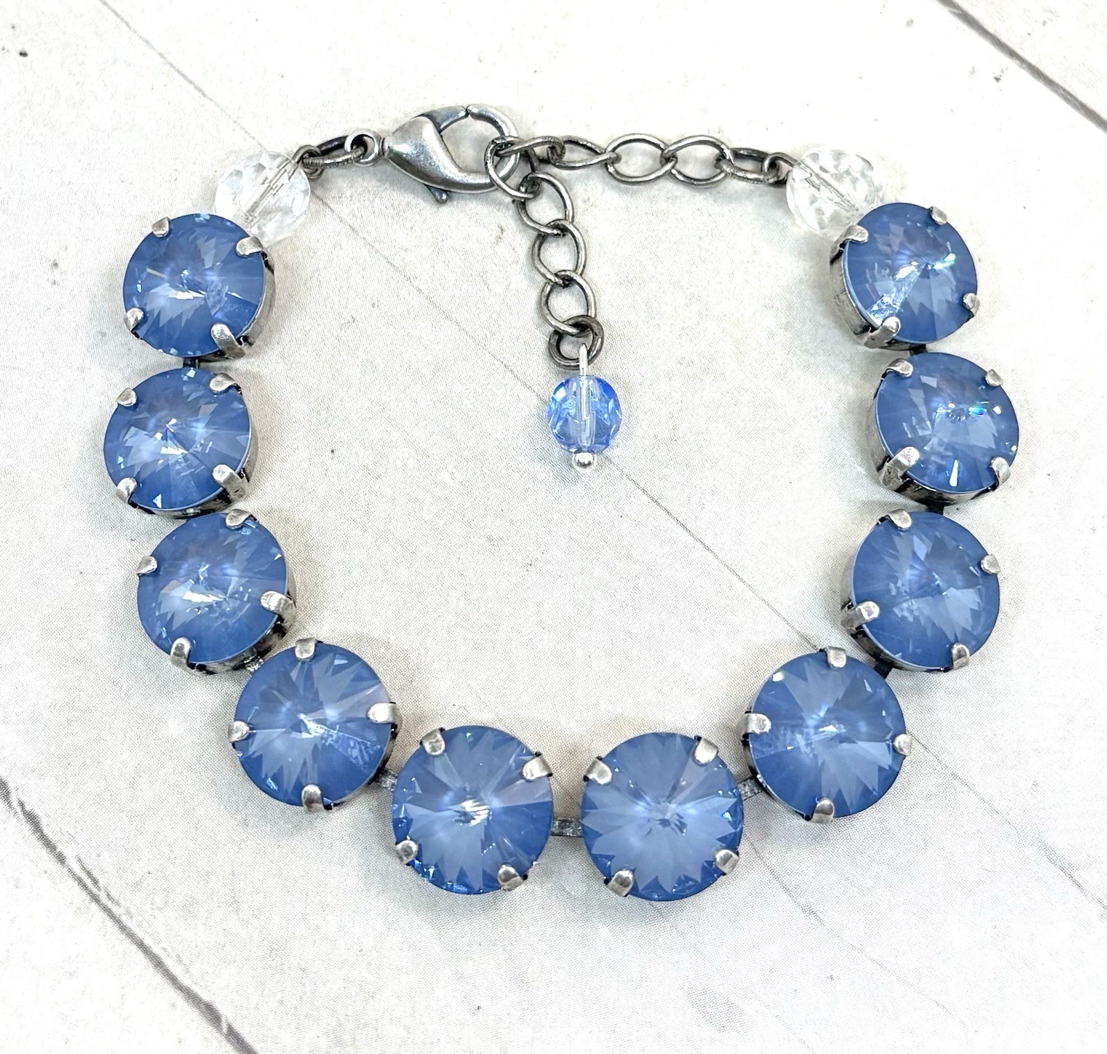 12mm Antique Silver Plated Denim Blue Delite Statement Cup Chain Bracelet