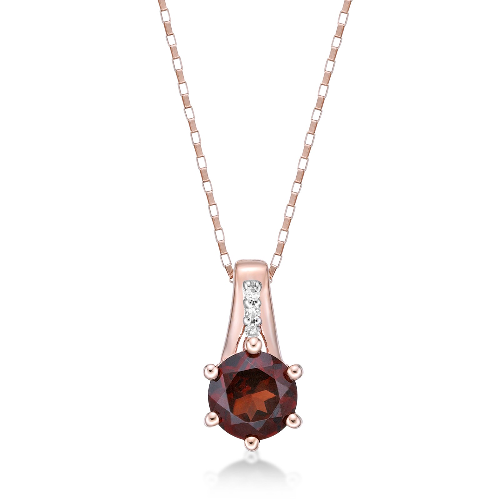Garnet Round Shape Pendant with Diamond Accent in Rose Gold