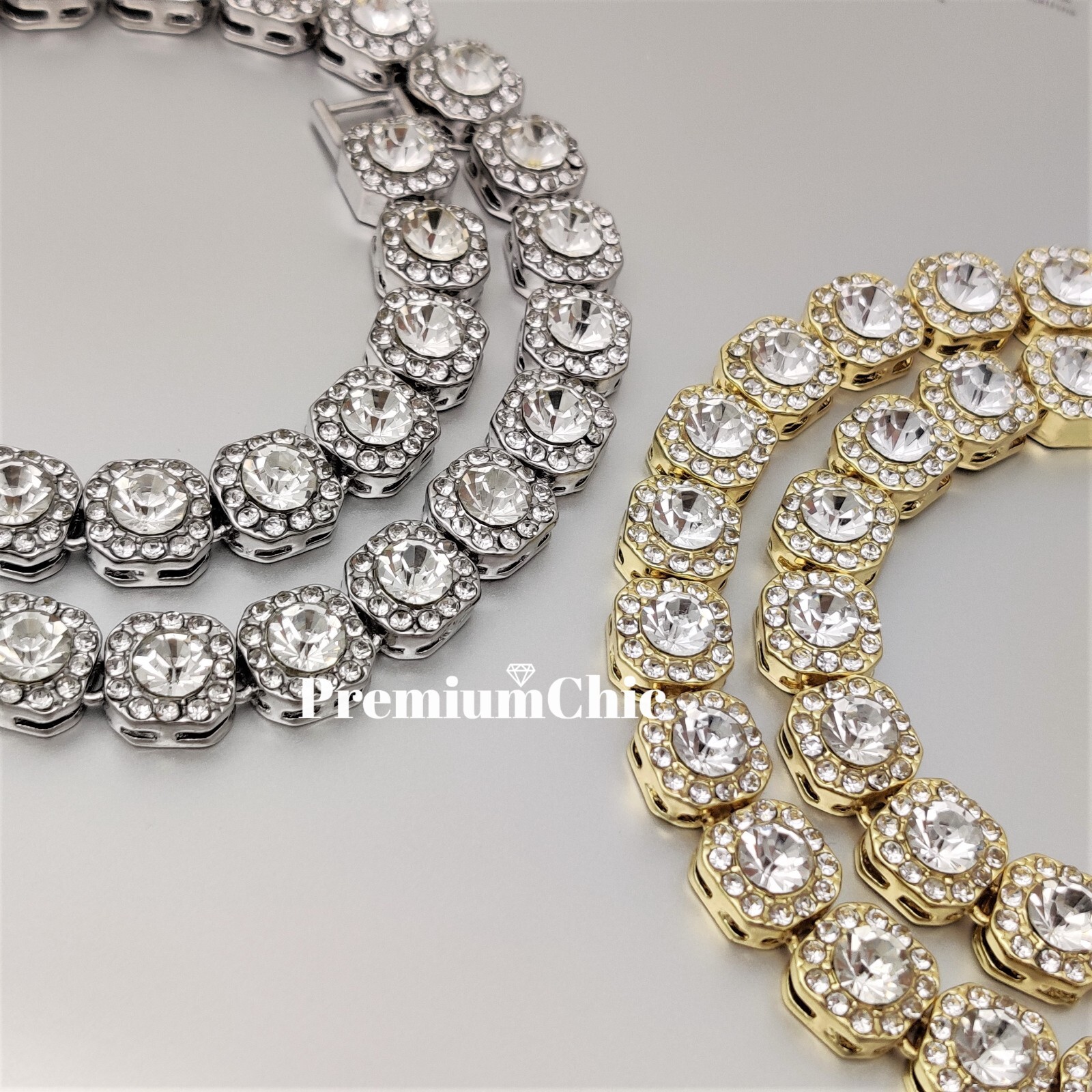 Iced Baguette Cluster Tennis Chain Necklace Plated CZ Men HipHop Fashion Jewelry