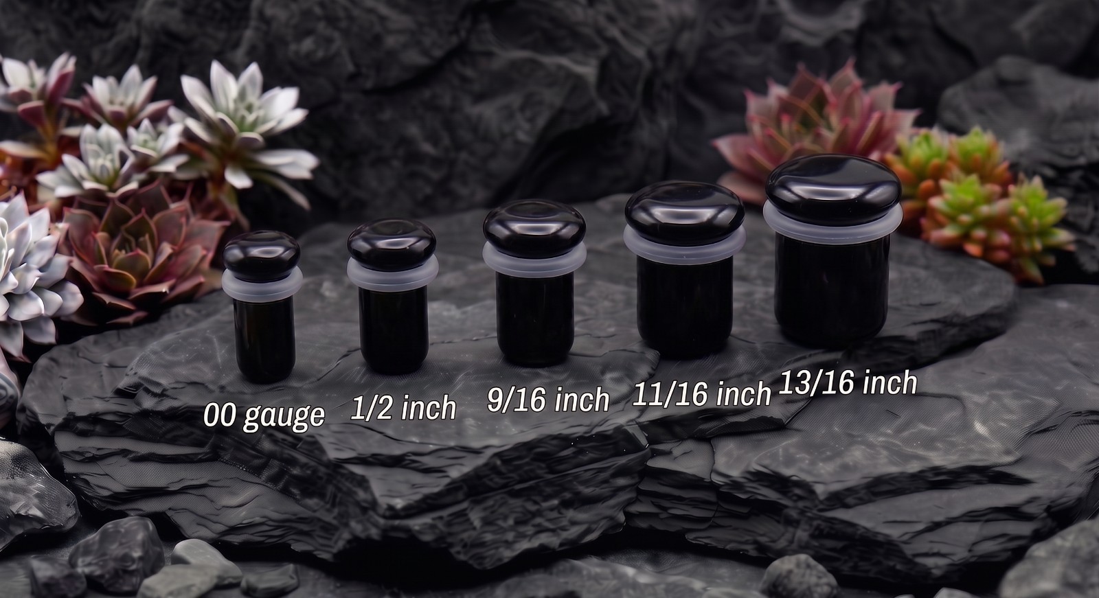 Pair of Single Flare Black Obsidian Stone Plugs gauges organic 8ga – 1 Inch E616