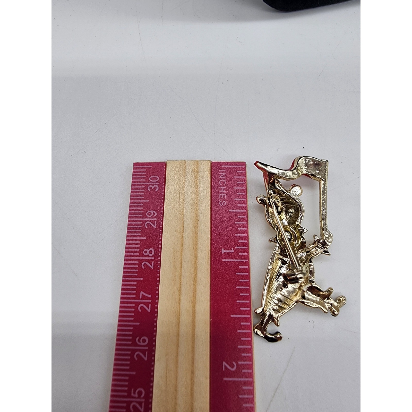 Vintage Gold Tone Circus Parade Brooch Set Bear with Flag and Musician Clown Pin