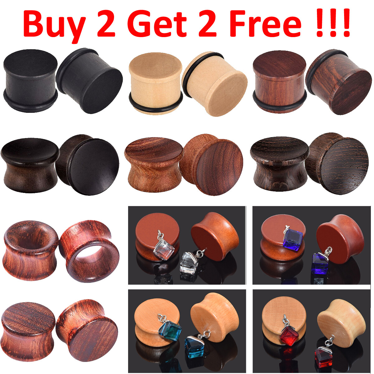 2pcs Wood Ear Plug Tunnel Earring Saddle Ear Guages Stretcher Expander Piercing