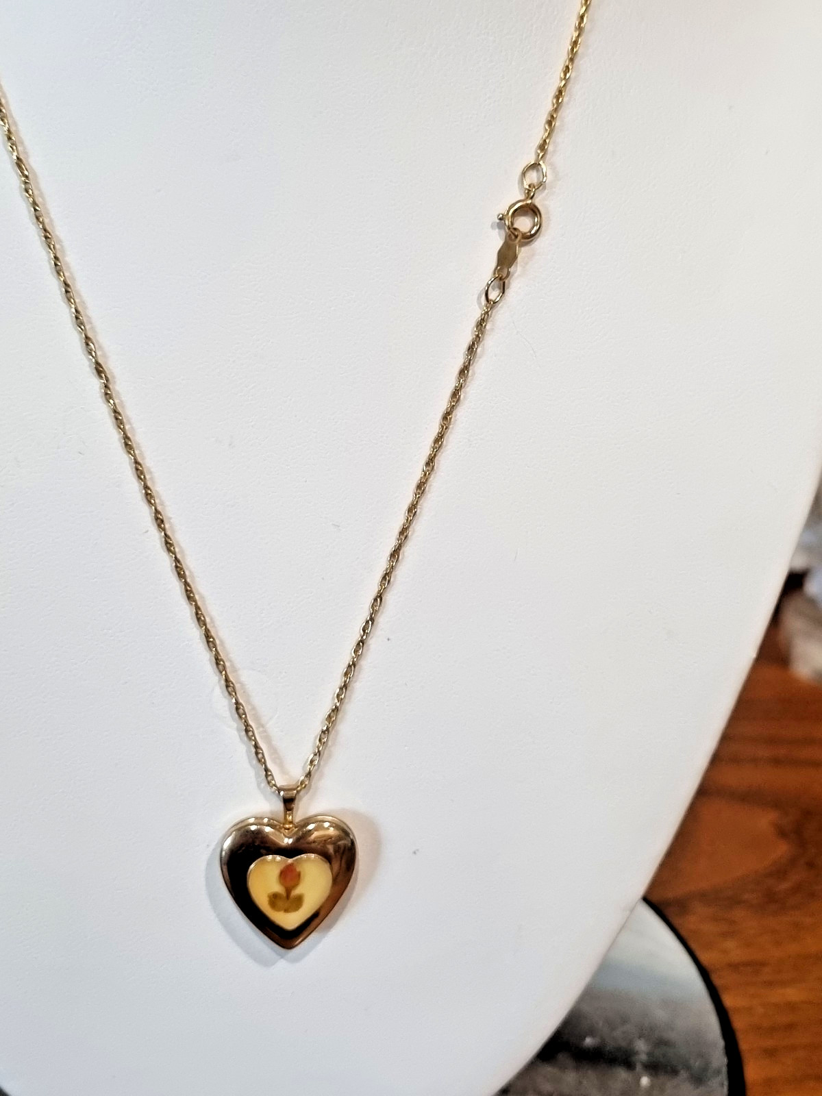 Vintage 14K GF Real Rosebud Heart Locket PPC USA 12K GF Chain 1960-70s See Video