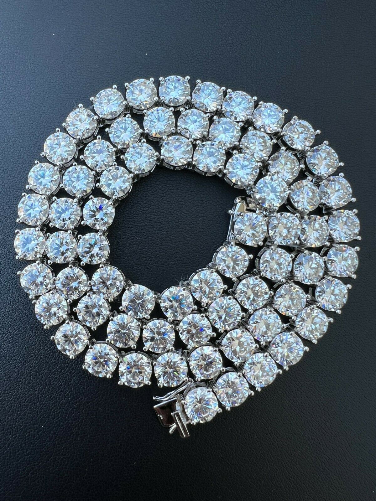 REAL BIG 8mm 100-170ct MOISSANITE Tennis Chain Necklace Pass Test 16-28″ Iced