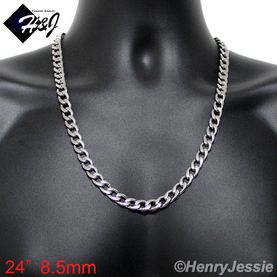 18-40″MEN’s Stainless Steel 6/7/8.5mm Silver Cuban Curb Link Chain Necklace*N117