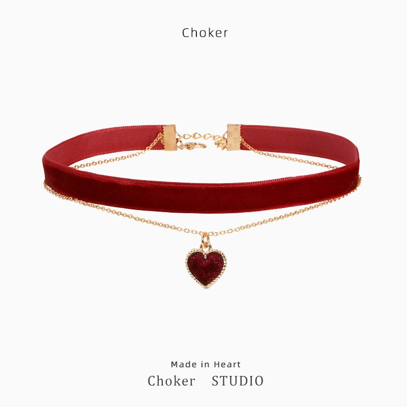 Black Velvet Choker Necklace with Gold Black Heart Pendant