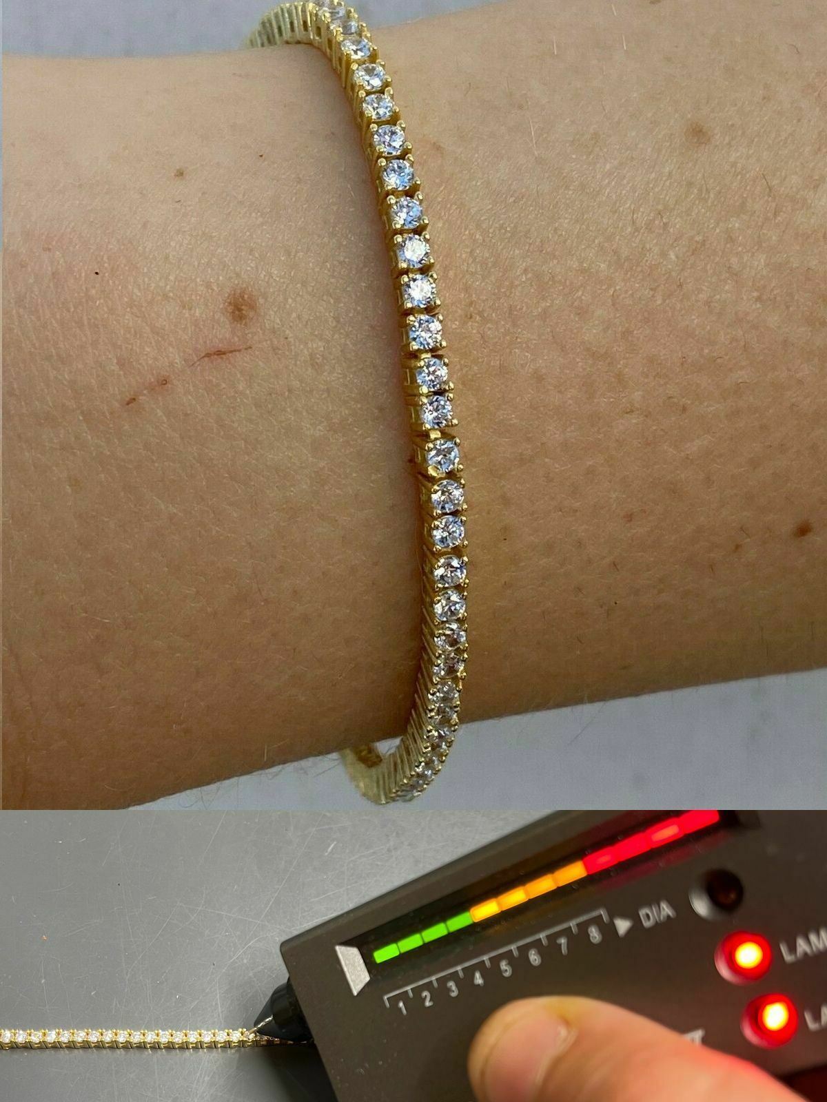 14k Gold Plated Solid Silver 2mm Real MOISSANITE Tennis Bracelet Passes Tester
