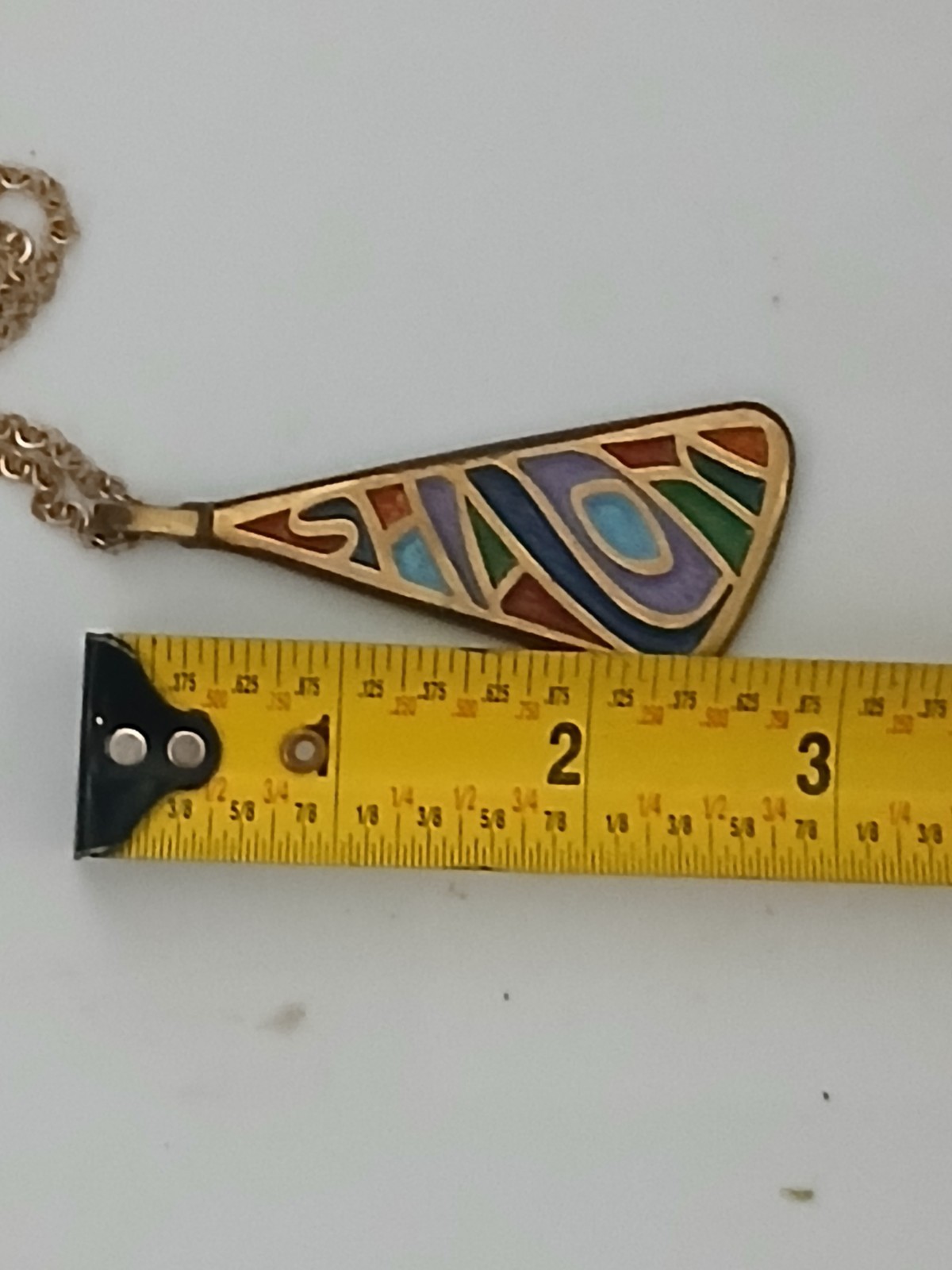 Vintage 1969 Terra Sancta Guild Israel Brass Enameled Shalom Pendant Necklace