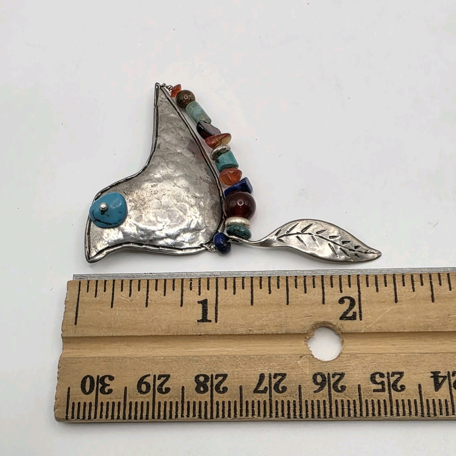 Vintage Signed Sterling Silver Bird Shaped Brooch Turquoise and other Gemstones