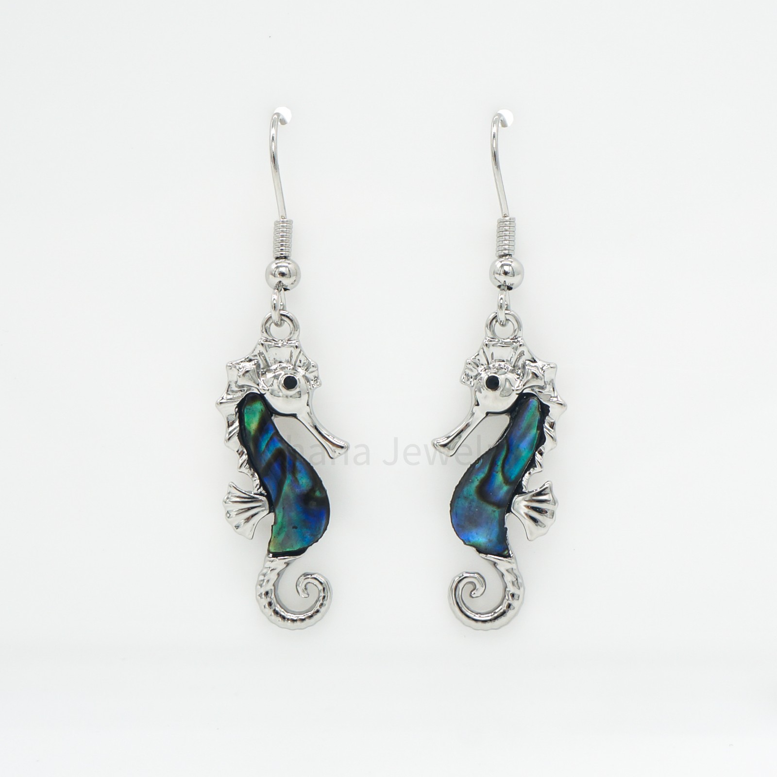 Resin Metal Alloy Natural Abalone Shell Dangle Hook Earrings – Seahorse