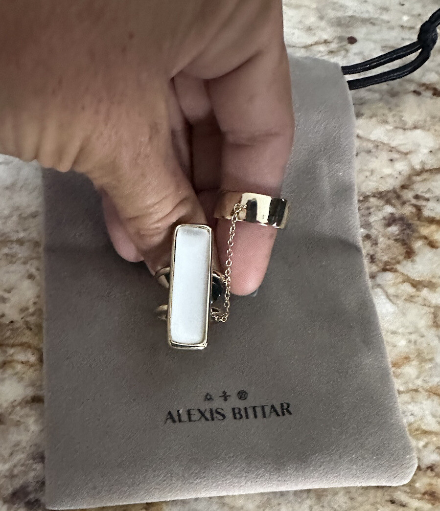 100% Authentic Alexis Bittar Elongated Silver Lucite Double Band Ring Size 7ish