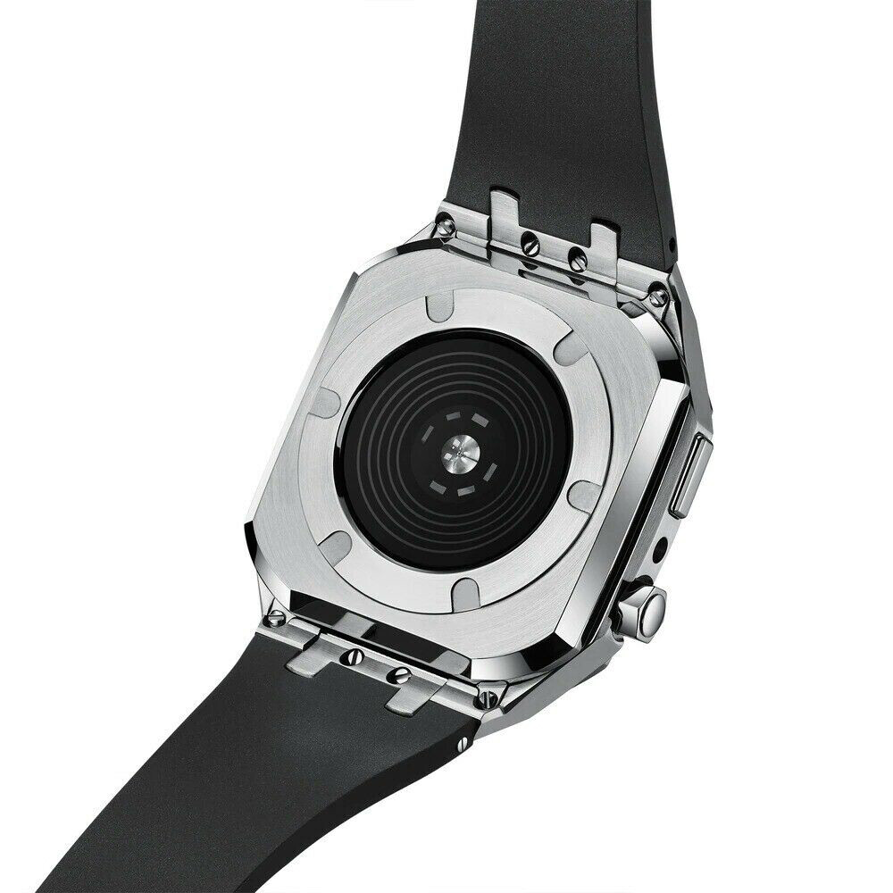 For Apple Watch 42/44/45mm Royal Oak Mod Kit Stainless Steel Case + Rubber Bands