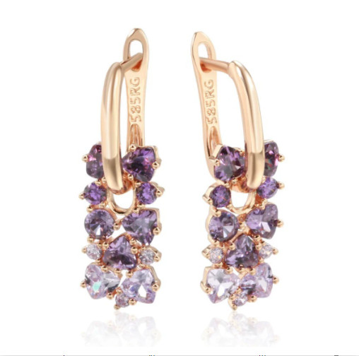 Elegant earrings hoop huggie 585 RG rose gold rose gold with zircon earring