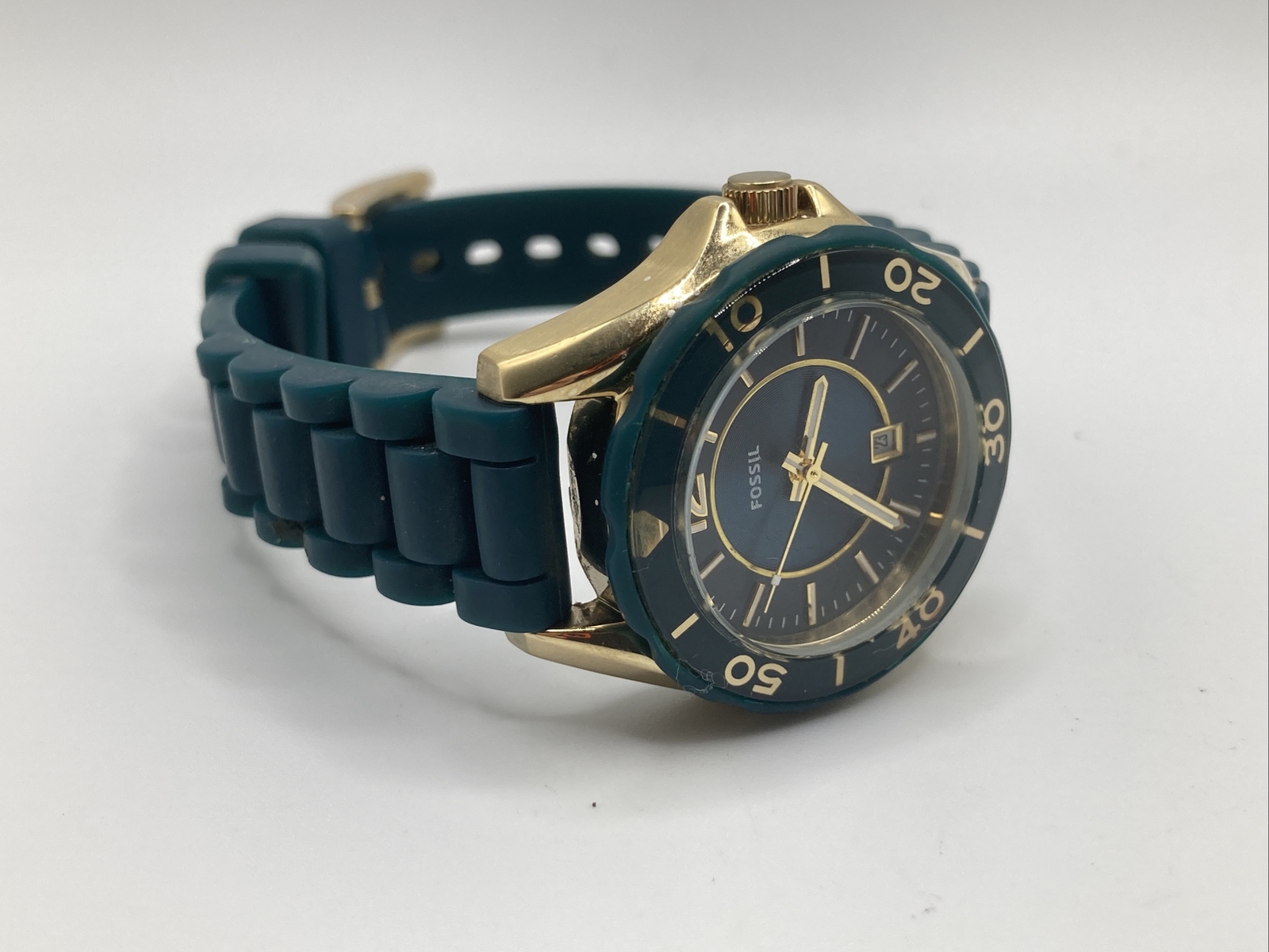Fossil Ladies 30mm Watch Green & Gold Tone Green Dial Date es-2977 – RUNS