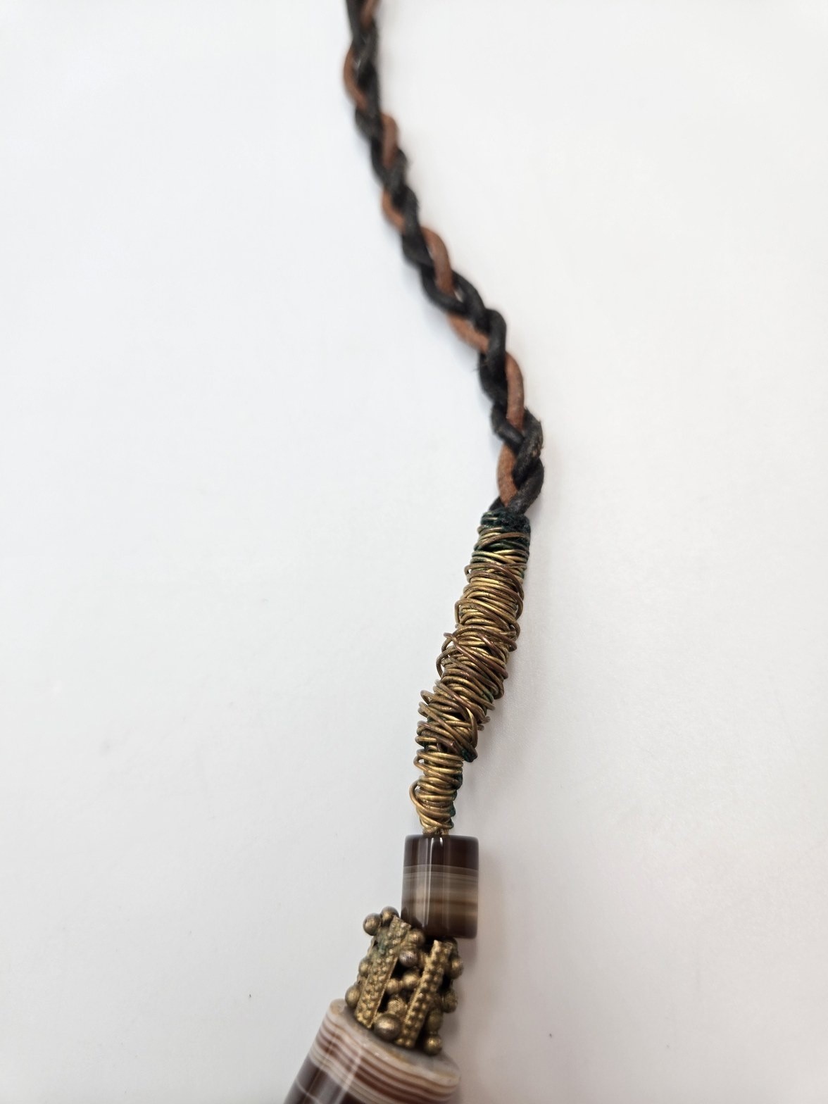 Boho Banded Agate style Brass color Beaded Braided Necklace western tribal 134