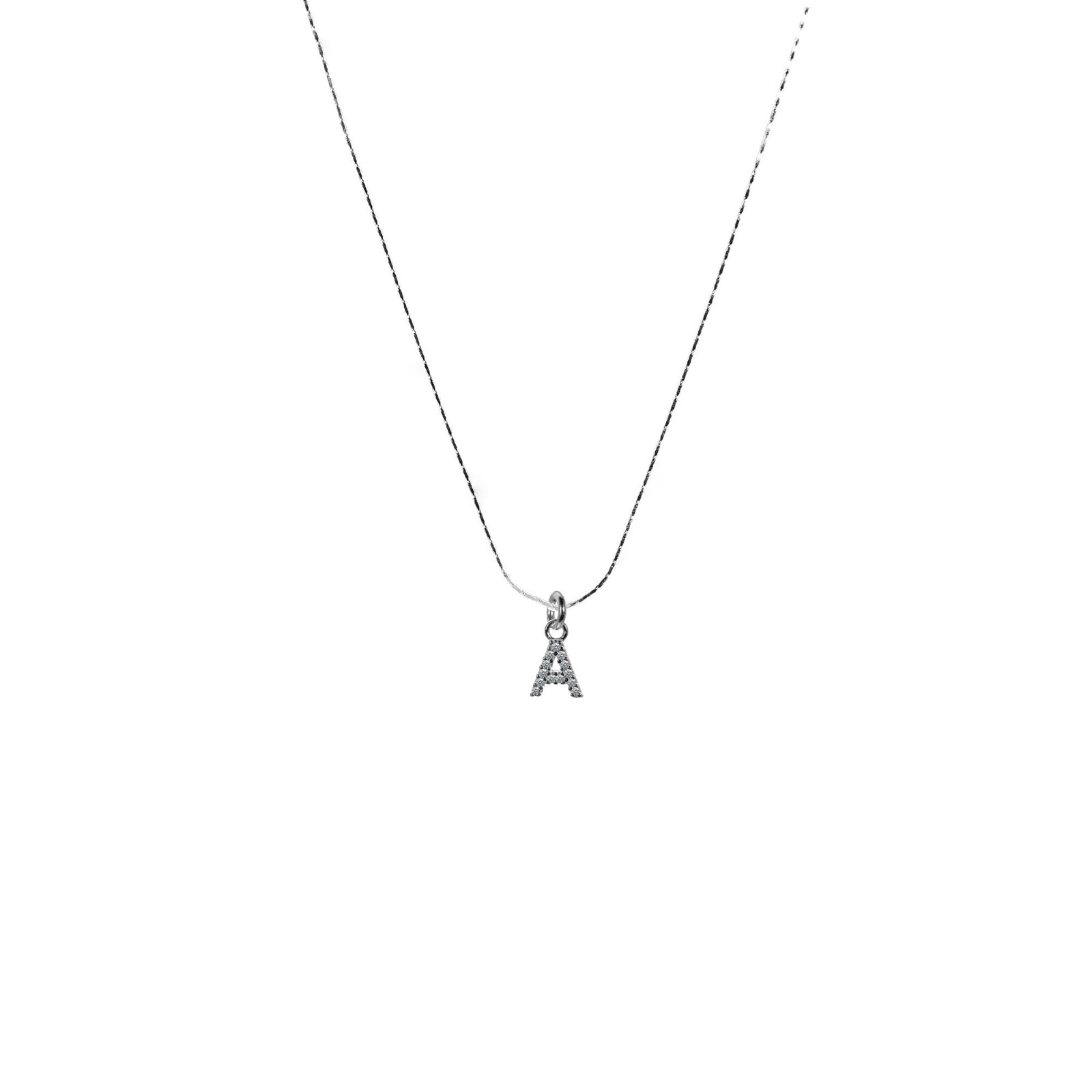 Bamboo Chain Necklace 0.6mm Pendant Letter Zircon 925 Sterling Silver