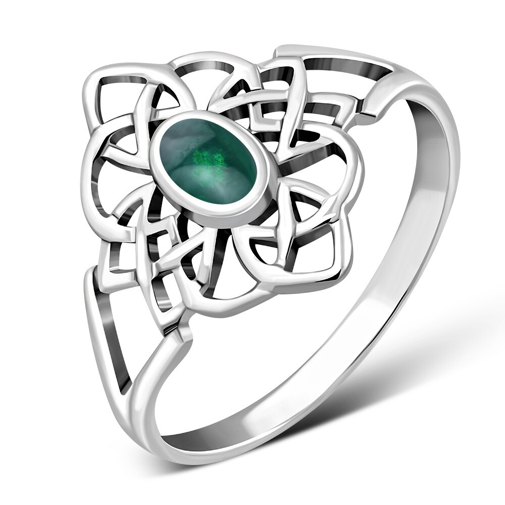 Green Agate Celtic Sterling Silver Ring Size O- MORE SIZES AVAILABLE