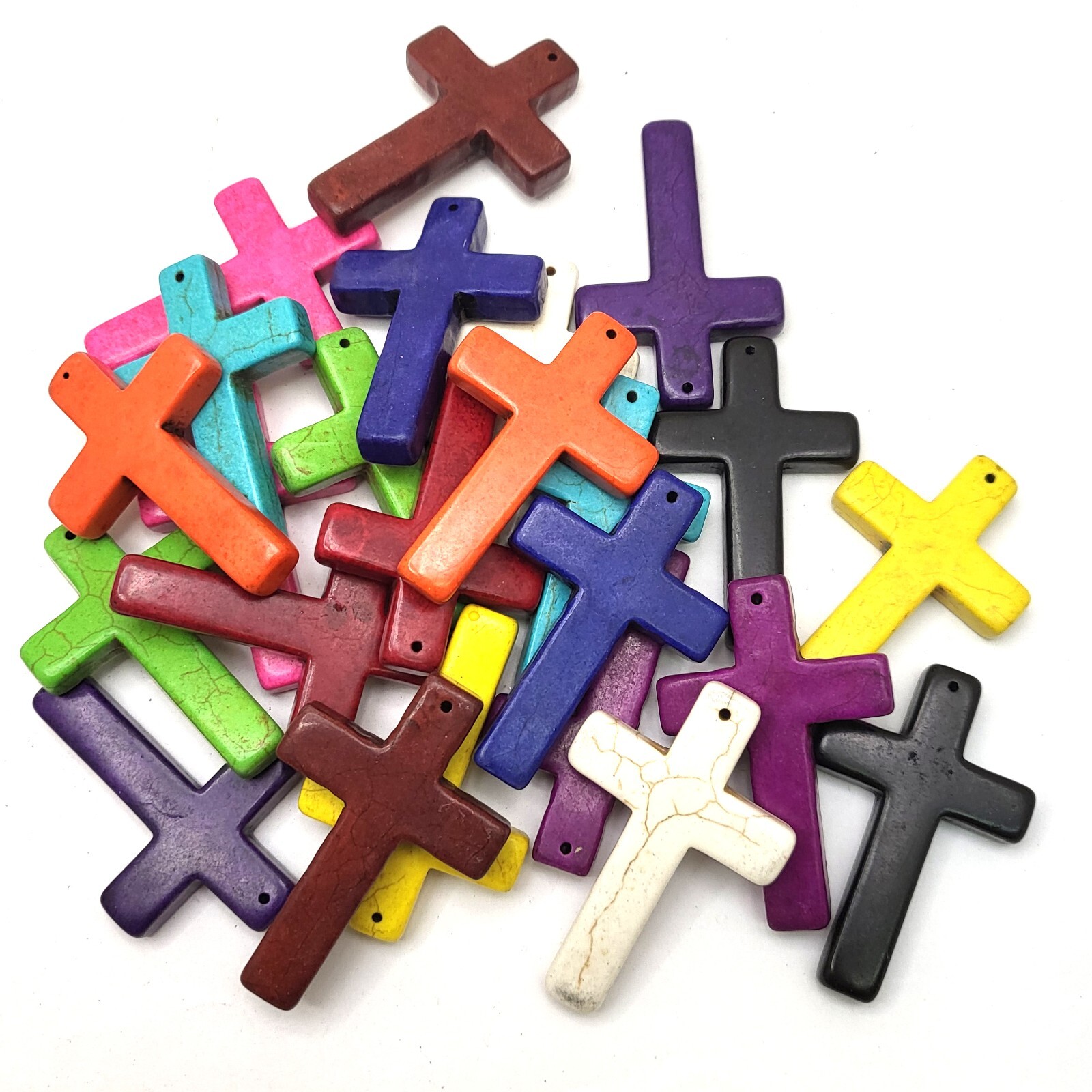 2.5″ Cross Pendant Howlite Turquoise Cross Decor Necklace Pink Blue White Orange
