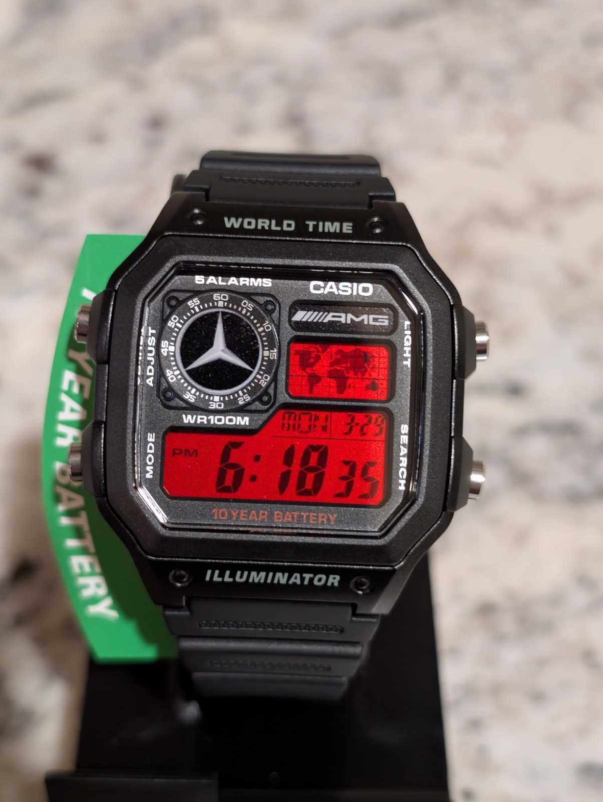 Black N Red Mercedes Custom Casio AE1200 Watch Black Benz