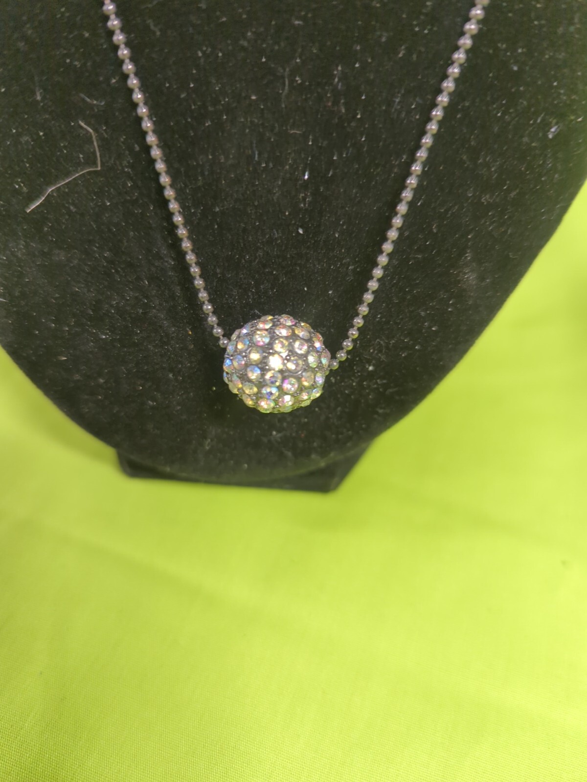 Disco Rhinestone Pendant Necklace 22.5 Inch Chain