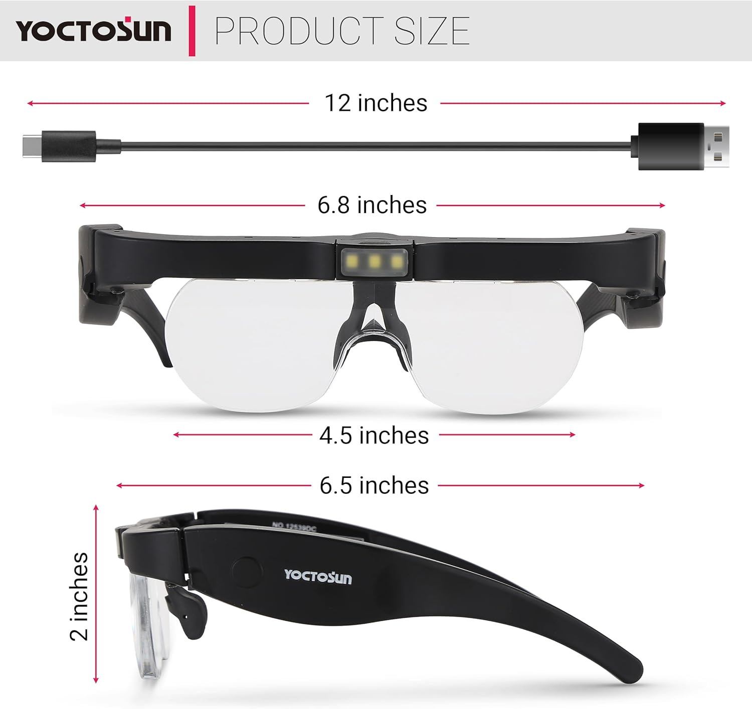YOCTOSUN Magnifying Glasses with Light, Rechargeable Head Magnifier Glasses with