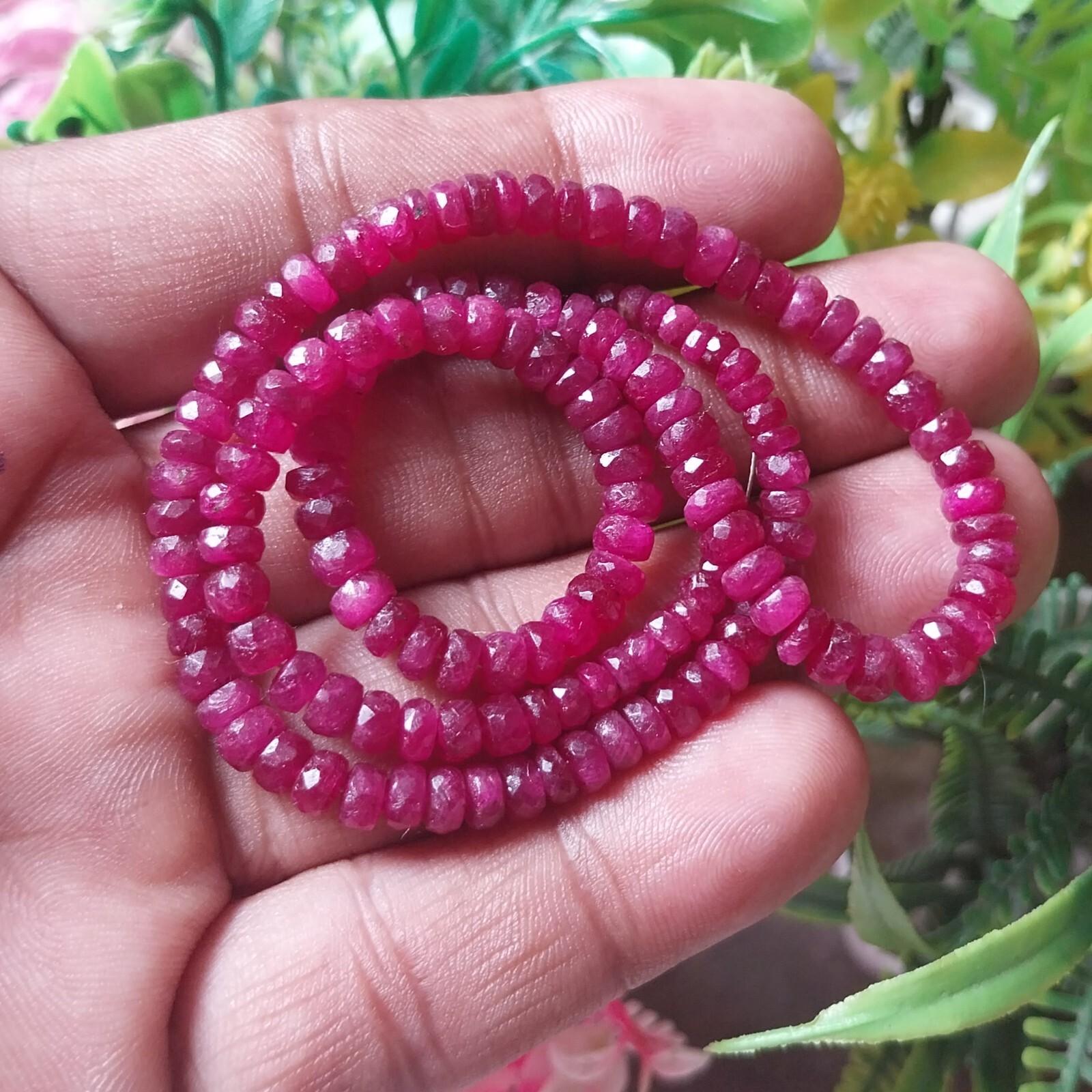 104 Ct 3 to 5 MM Natural Faceted Top Pink Ruby Roundel Shape 16 Inch Necklace