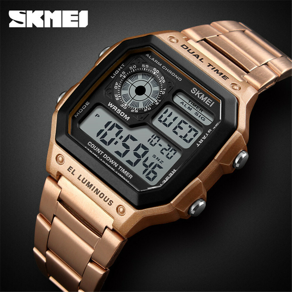 SKMEI Fashion Sport Watch Men Steel LED Digital Wristwatch Male Alarm Watches