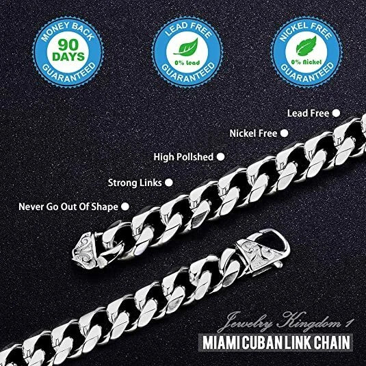 Men’s Black/Silver/Gold Stainless Steel Curb Cuban Link Chain Necklace 16″-40″