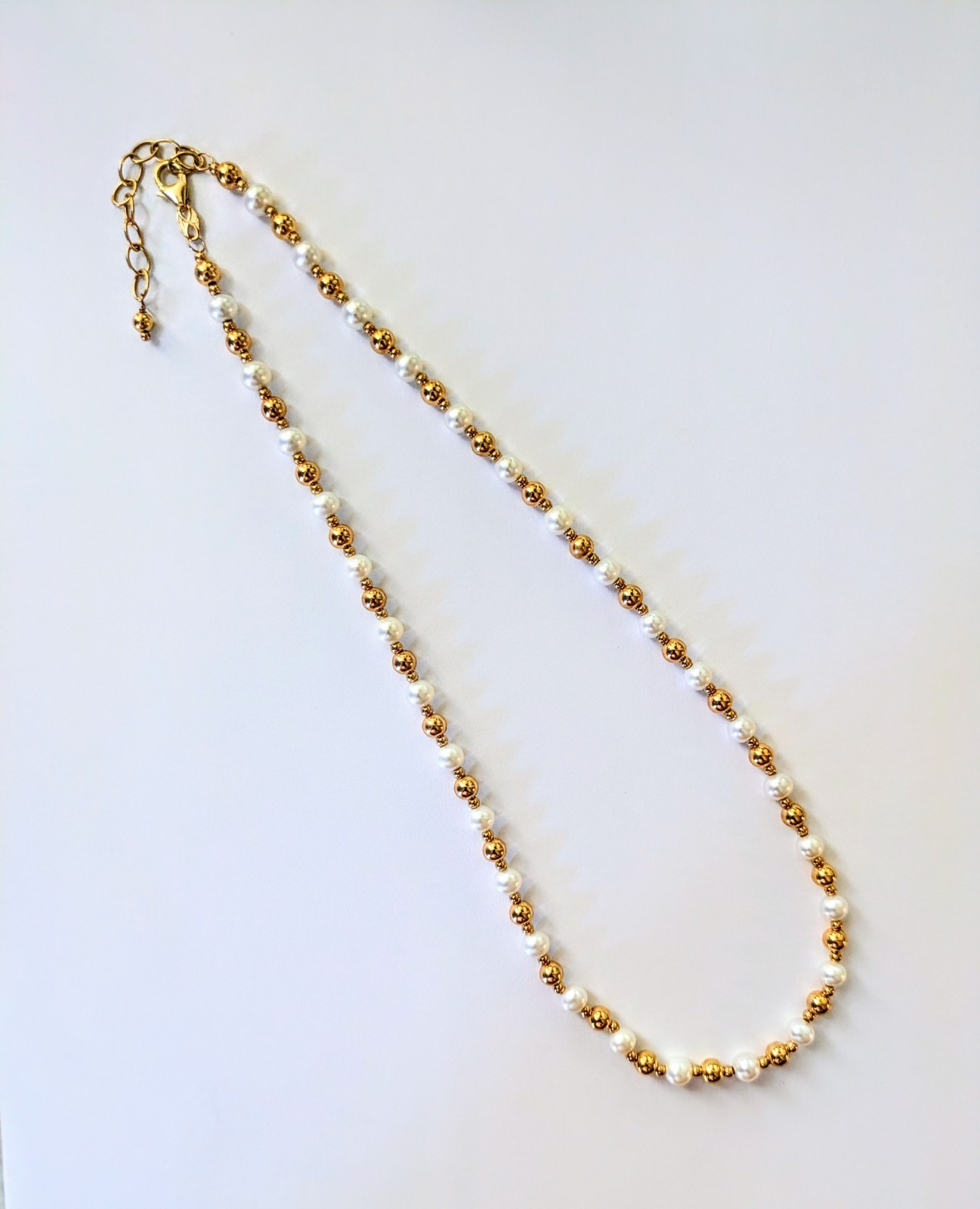 14K Solid Yellow Gold – ETERNAGOLD BEAD BALL & PEARL ADJUSTABLE NECKLACE NWOT