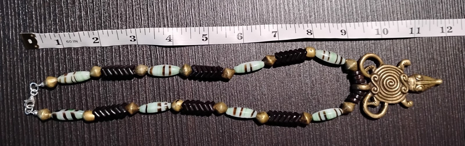 Glass Trade Bead Lizard Brass Pendant Reptilian Necklace