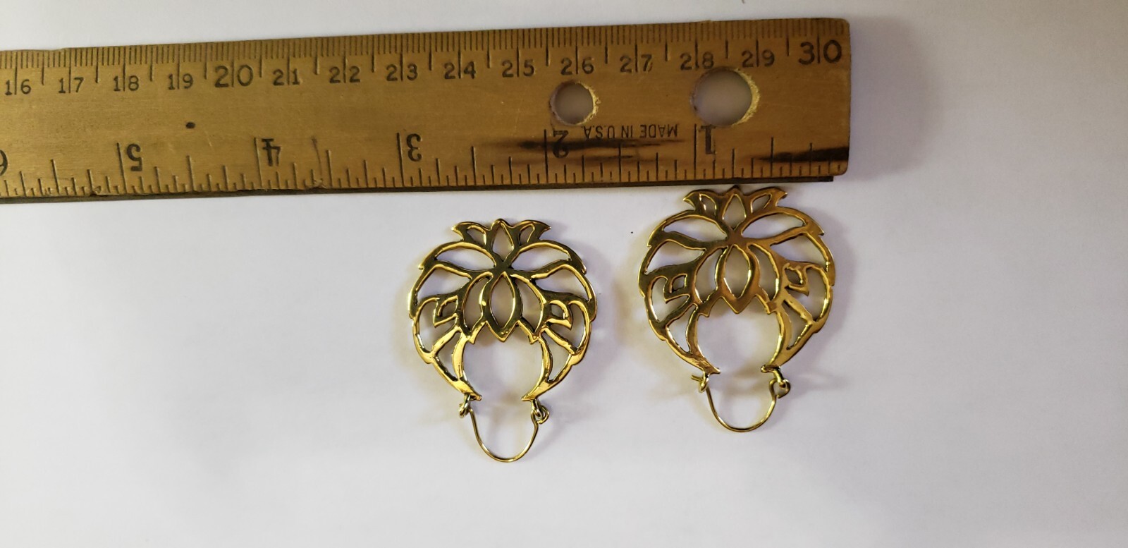 Handmade Southeast Asia Cambodia Ethnic Lotus Flower Hinged Earrings Jewelry