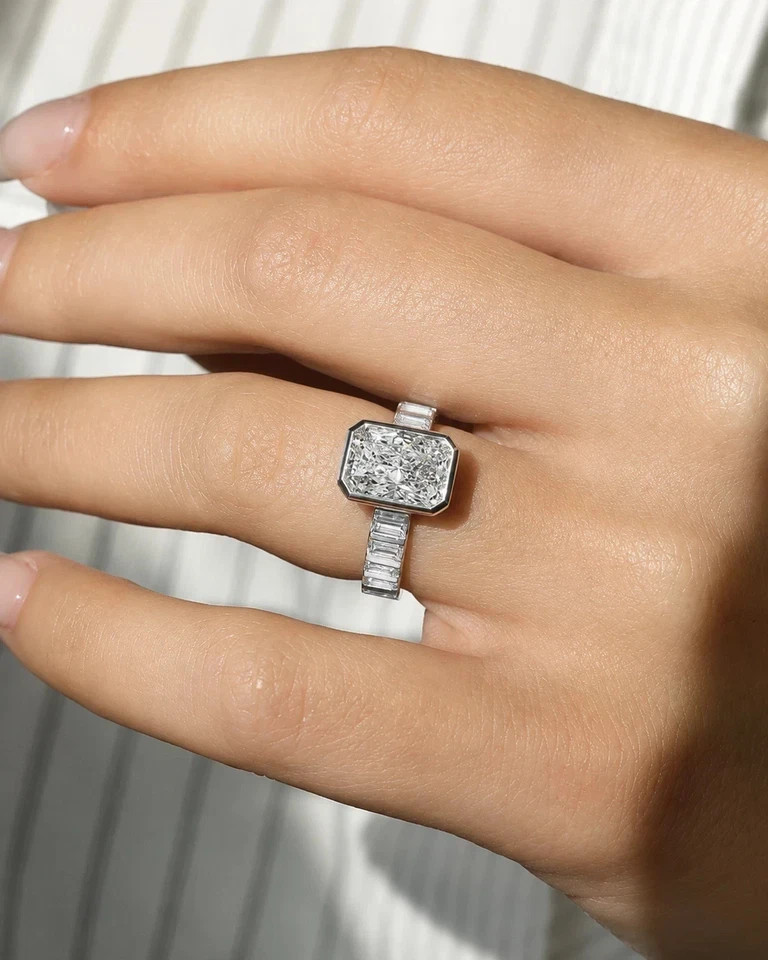 5.35 Ct Radiant EF/VS1 Lab Grown Diamond Bezel Wedding Ring 14k White Gold IGI
