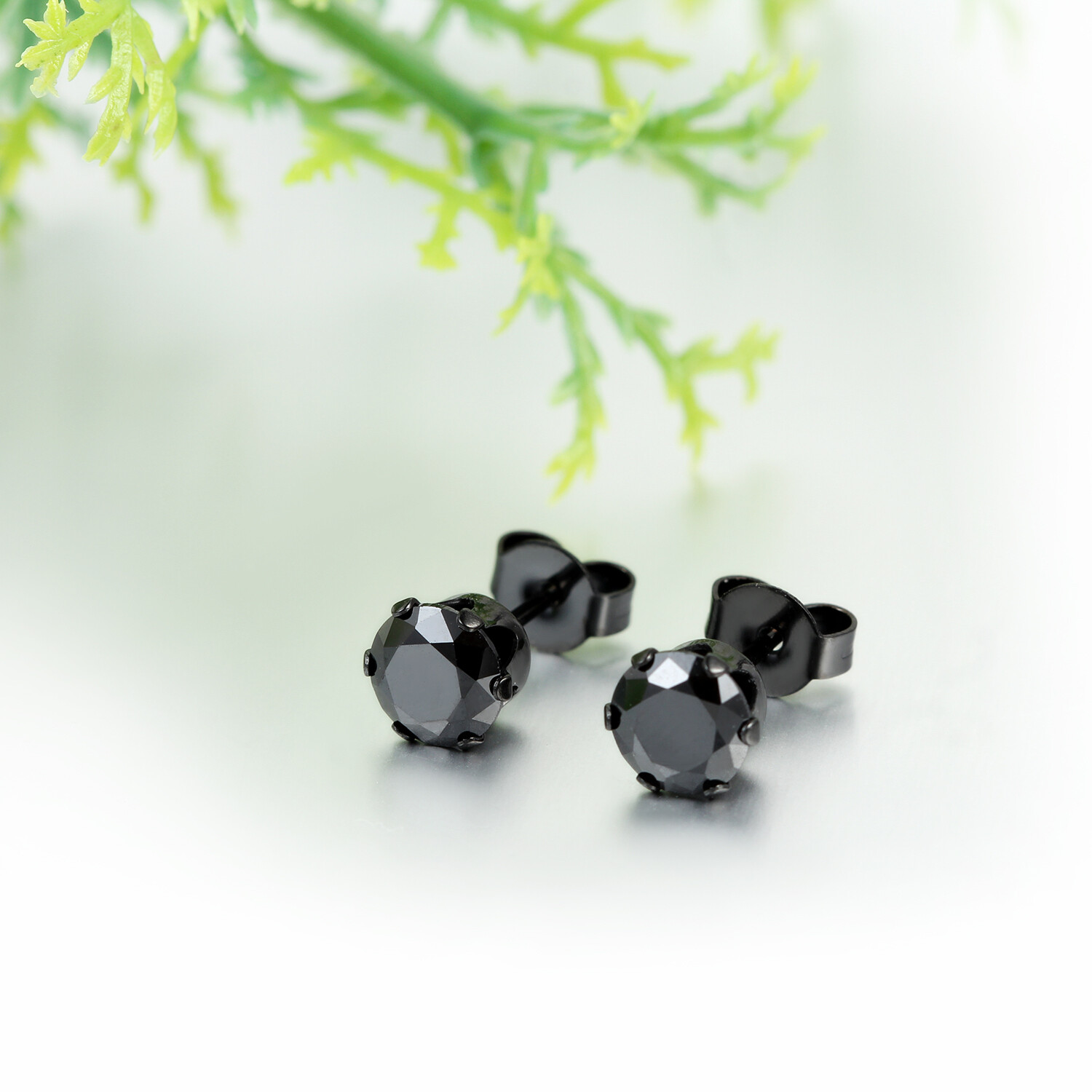 Mens Women Stainless Steel Black Round Cubic Zirconia Ear Studs Earrings 3mm-8mm