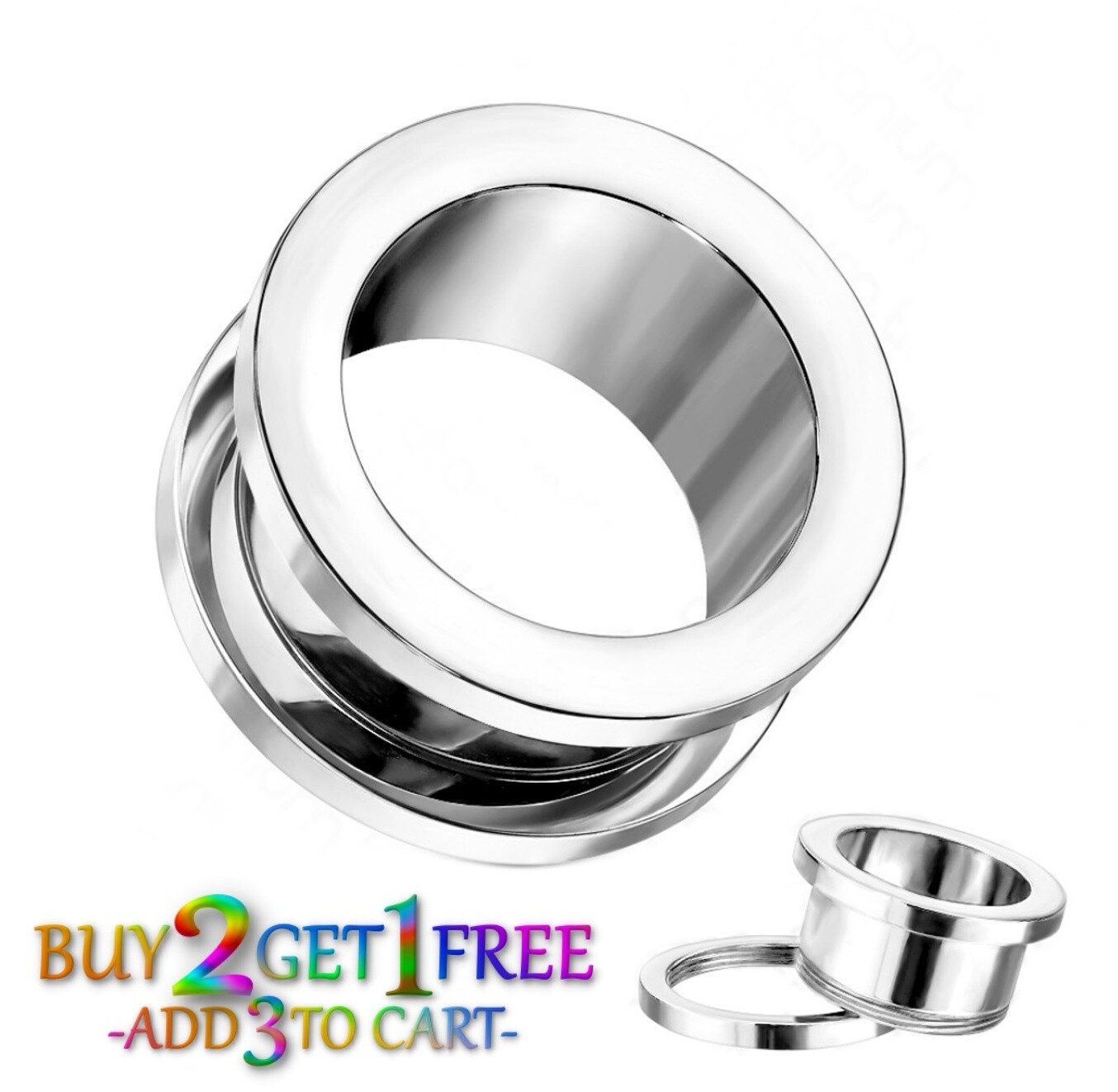 Pair 8g-50mm STAINLESS STEEL SCREW FIT DOUBLE FLARE TUNNELS Gauges Plugs 1088