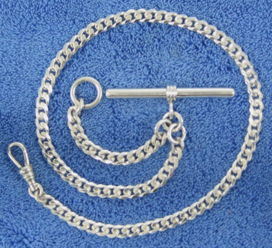 19.5 Grams, Men’s Solid Sterling Silver Albert 13 Inch Pocket Watch Chain