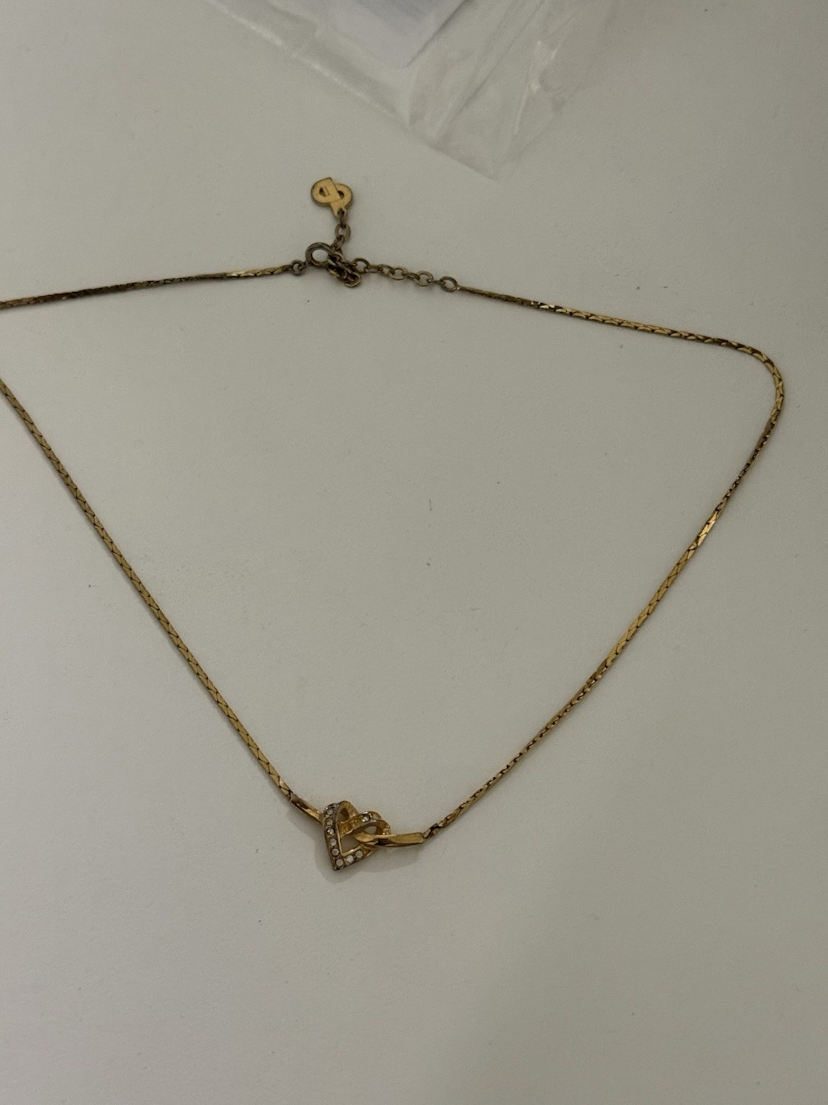 Christian Dior gold tone Knot HEART White Rhinestone Statement Necklace